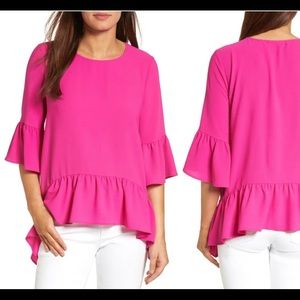 Gibson pink ruffle blouse size xs